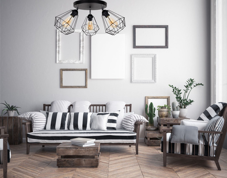 HEXE DIAMENT Lampa sufitowa żyrandol metal 3 x 60W czarny 0059
