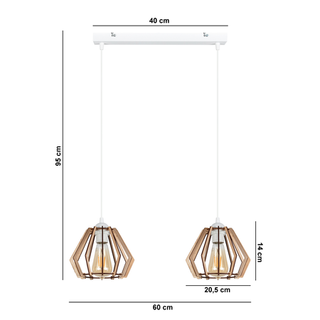 BELIS BERGO Lampa sufitowa żyrandol Biały + Drewno 2 x E27 0008