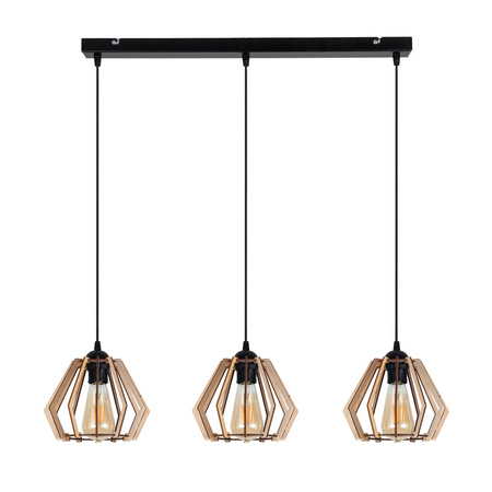 BELIS BERGO Lampa sufitowa żyrandol Czarny + Drewno 3 x E27 0004