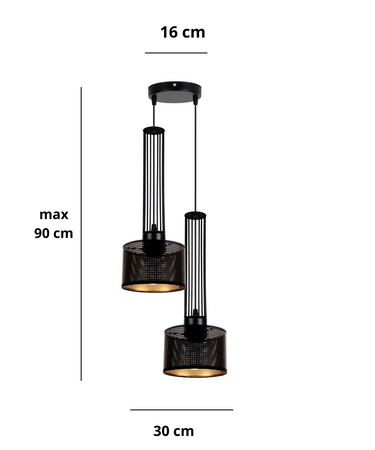 HEXE ELIS Lampa sufitowa żyrandol E27 metal 2 x 60W czarny 0005